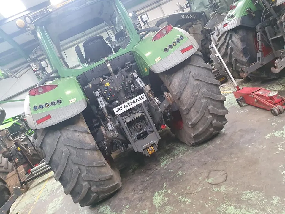 Tractor in a workshop during a JC Remaps agricultural appointment